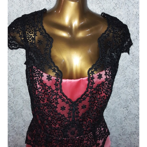 Roland Nivelais Sz 6 Tangerine Bergdorf Goodman Silk Dress w Lace - Picture 3 of 9